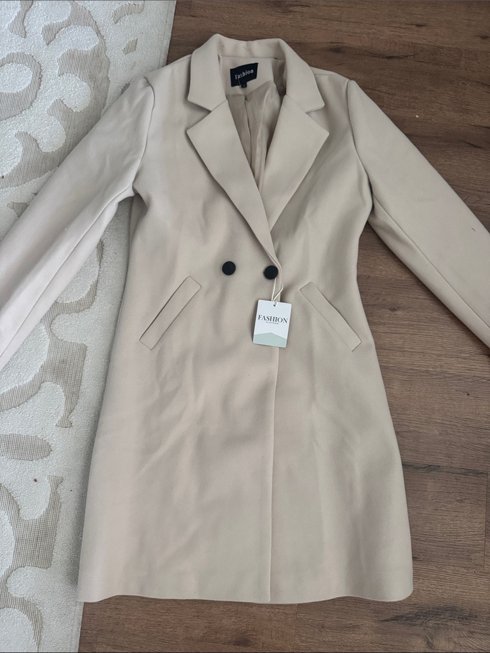 NWT Amazon Cream Double-Breasted Trench Coat with Black Buttons